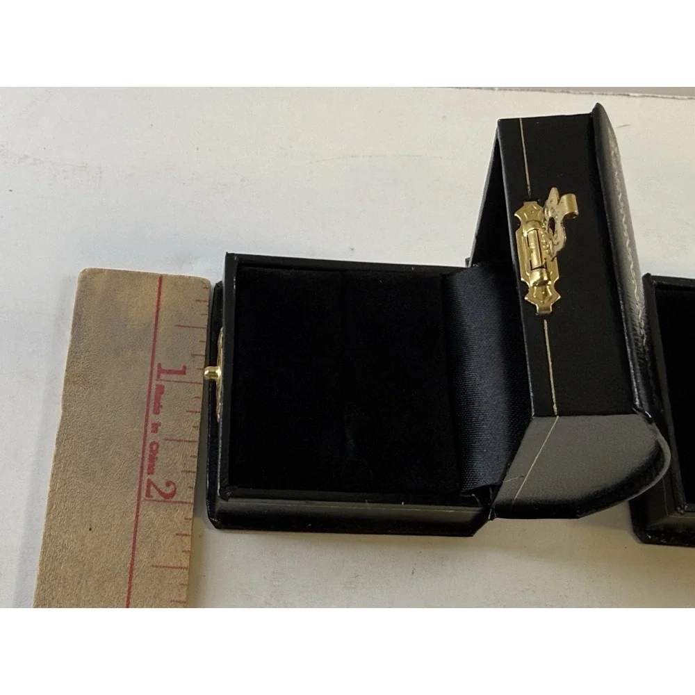 Vintage Lot Of 2 Ring Display Boxes Black Flip Latch Dome-Top Leatherette